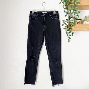 🦋 ABERCROMBIE & FITCH The Skinny High Rise Black Jeans Size 26 Distressed Comfy